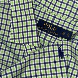 Polo Ralph Lauren Long Sleeve Button Up Oxford Shirt Men's XLT Green White Plaid